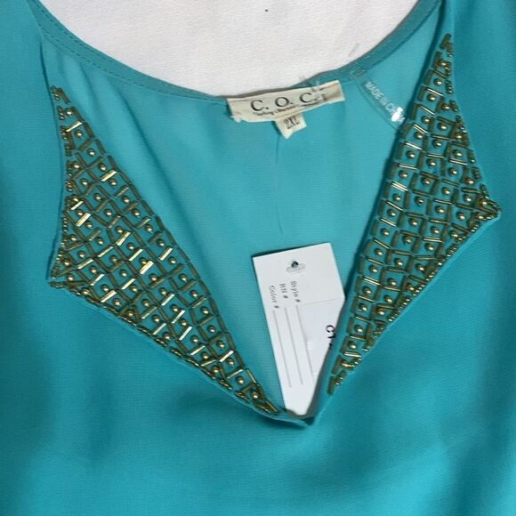 C.O.C. Size 2 XL short sleeve mint front lined blouse with blinged lapel - Picture 8 of 9
